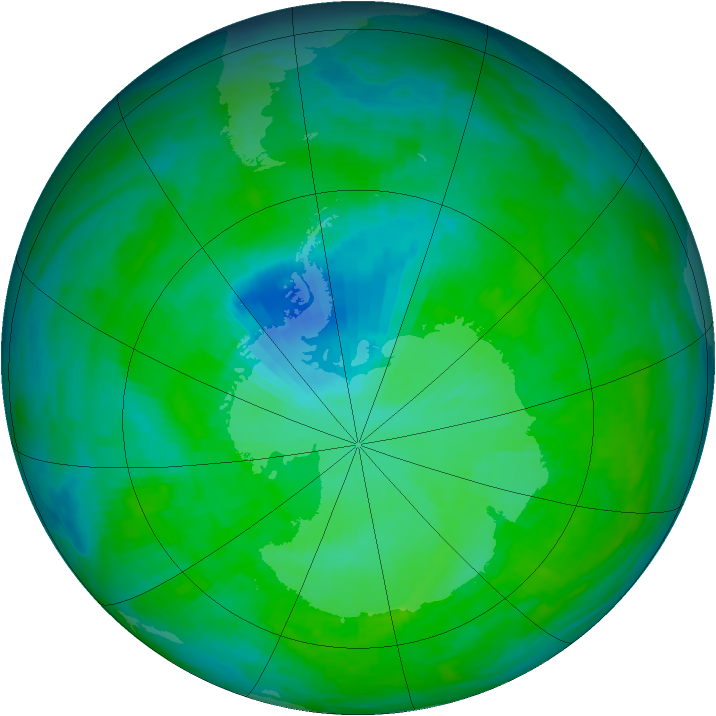 Antarctic ozone map for 13 December 1992